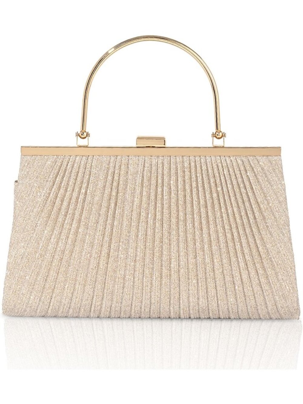 Women's Gold F Glitter Pleated Clutch Purse Sparkly Wedding Evening Bag